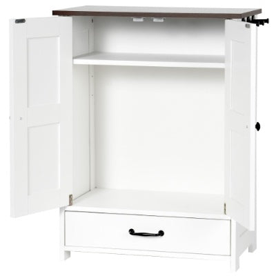 Dog Feeding Station, Dog Food Storage Cabinet With Hidden Dog Bowls, Adjustable Panel, Hooks, For Medium Sized Dogs, White