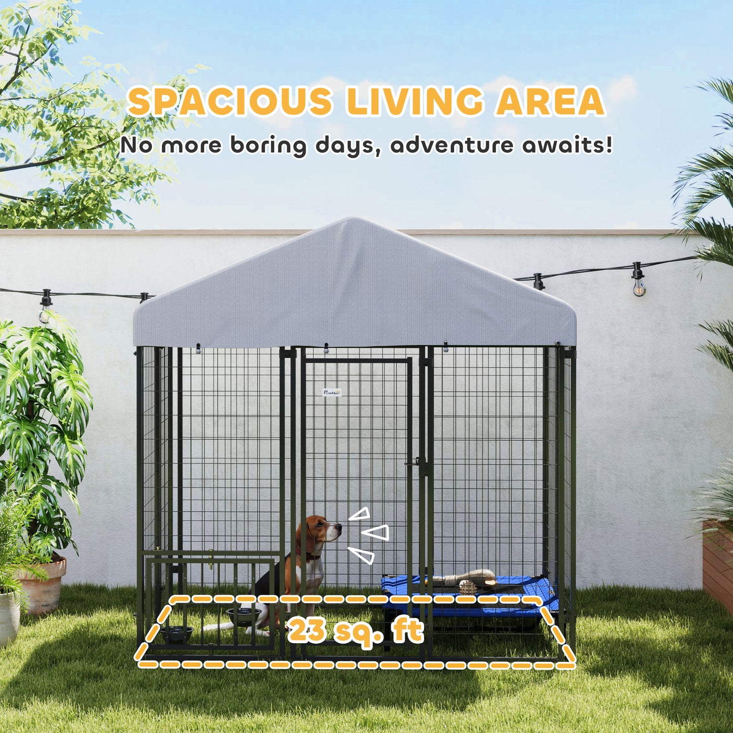 5.9 X 4 X 6 Outdoor Dog Kennel With Roof, Rotating & 4-Level Adjustable Bowls