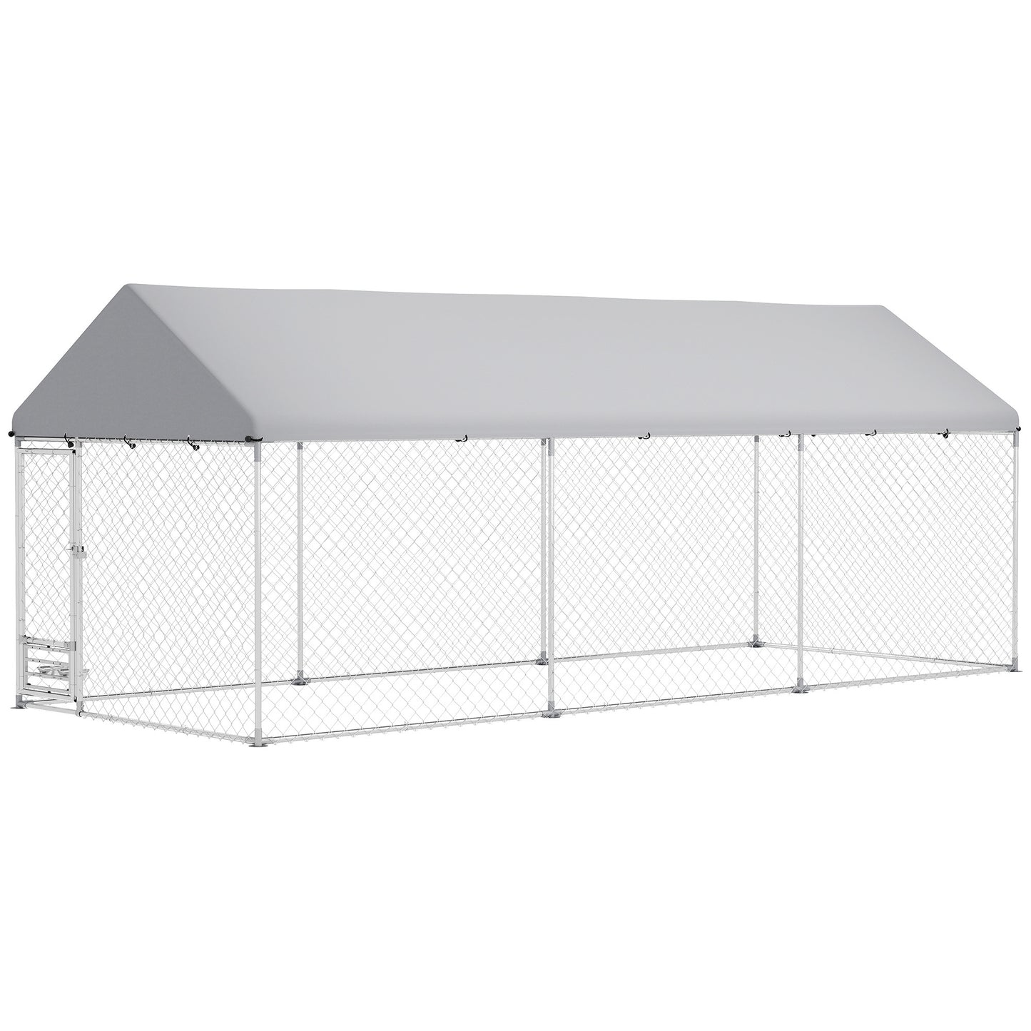 Outdoor Dog Kennel W Adjustable  Rotatable Bowl Rack, Waterproof UV-Resistant Cover, Secure Lock, 19.7 X 7.5 X 7.5