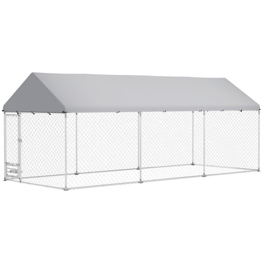 Outdoor Dog Kennel W Adjustable  Rotatable Bowl Rack, Waterproof UV-Resistant Cover, Secure Lock, 19.7 X 7.5 X 7.5