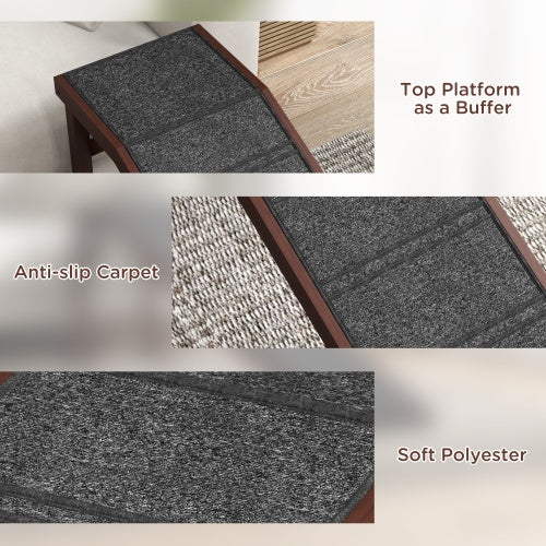 PawHut Dog Ramp For Bed, Pet Ramp For Dogs With Non-Slip Carpet And Top Platform, 74 X 16 X 25, Brown