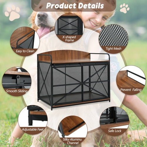 42.8 Heavy Duty Large Dog Crate Furniture For Large Medium Dog, Farmhouse Wooden Dog Kennel Indoor End Table, Decorative Pet House For Large Dogs