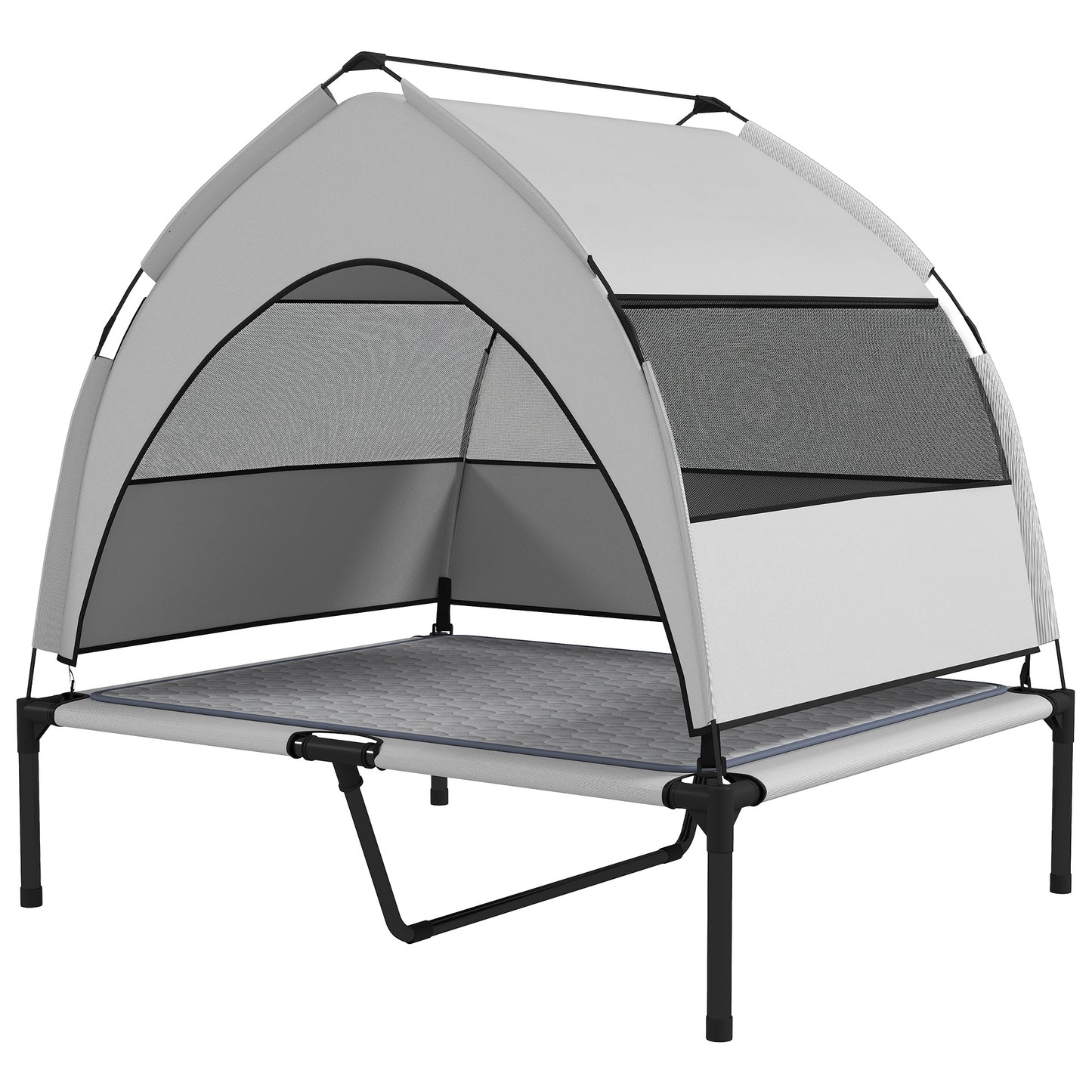 Elevated Dog Bed With Removable Canopy, Portable Outside Raised Pet Cot With Cooling Pad, Storage Bag, 36 X 29.5 X 35