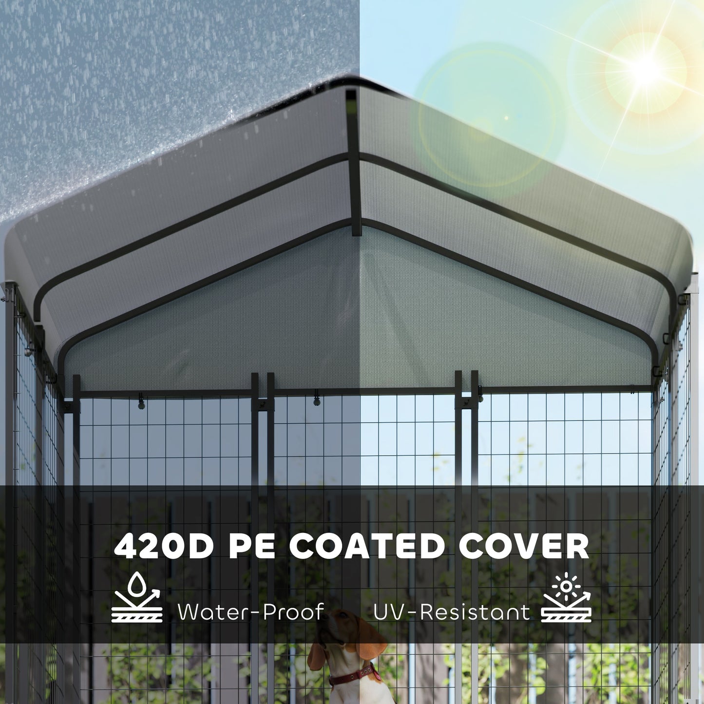 5.9 X 4 X 6 Outdoor Dog Kennel With Roof, Rotating & 4-Level Adjustable Bowls