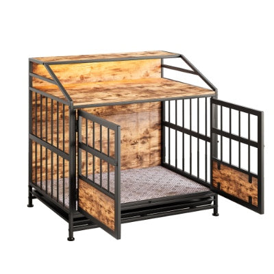 Multi-function Furniture Style Dog Crates With Storage, Dog Crate Furniture Large Wooden Dog Kennel With Double Doors, For Large Medium Dog Indoor, Brown