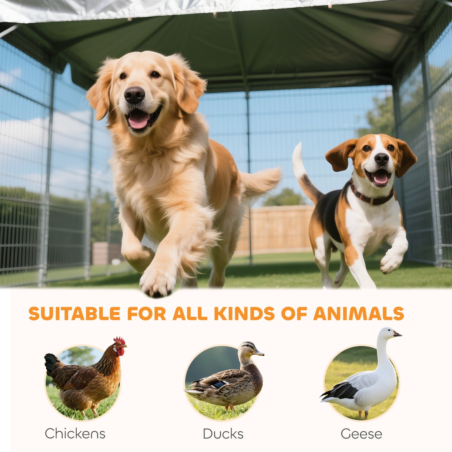 Outdoor Dog Kennel W Adjustable  Rotatable Bowl Rack, Waterproof UV-Resistant Cover, Secure Lock, 19.7 X 7.5 X 7.5